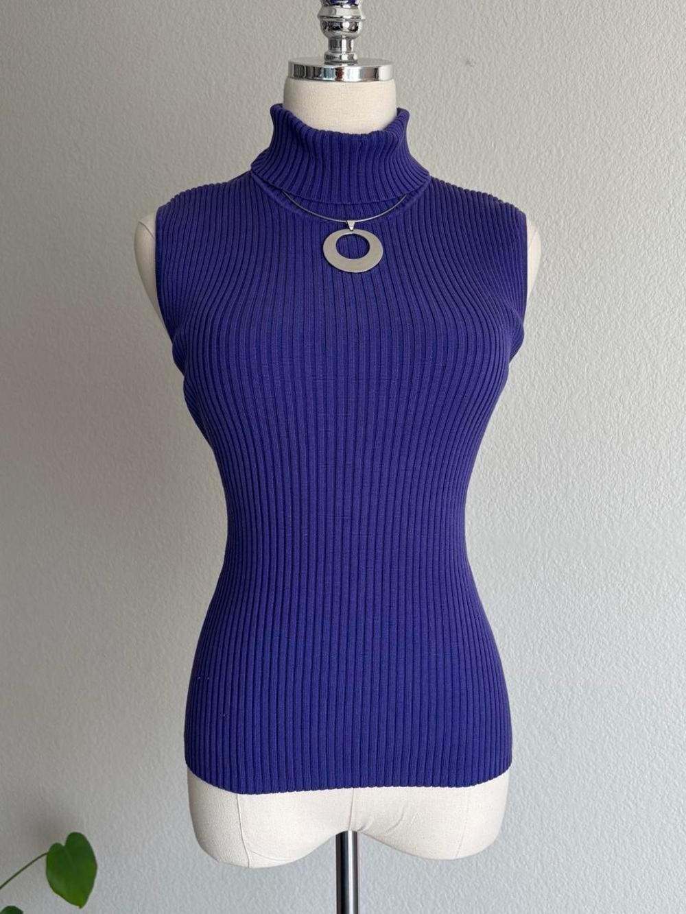 Chico’s Silk Blend Sleeveless Ribbed Turtleneck Top - Purple